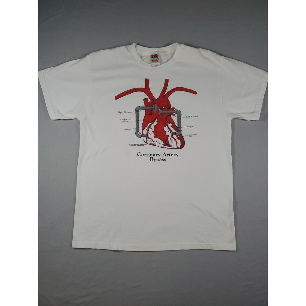 Vintage 80s Coronary Artery Bypass T Shirt Mens Large Anatomy Heart Diagram VTG